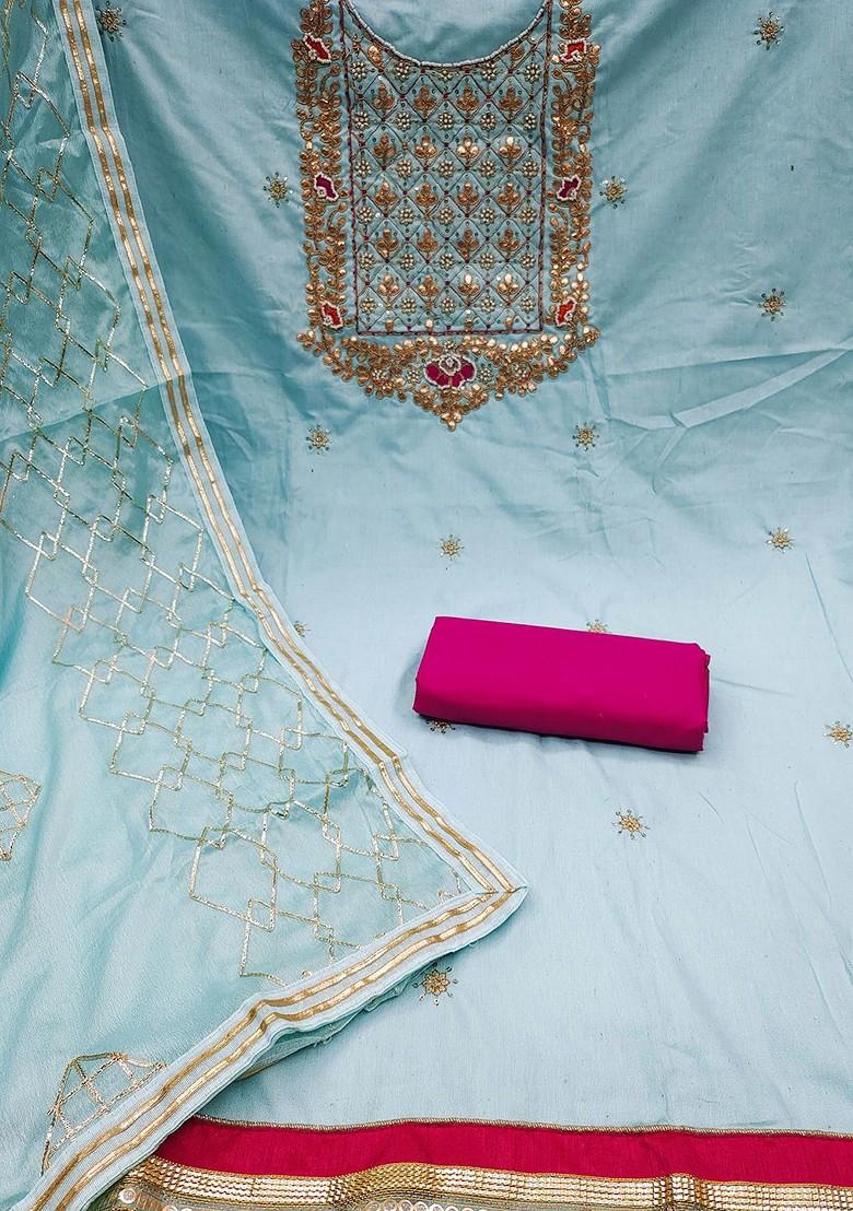 Blue Ethnic Motifs Embroidered Poly Blend Kurta Set