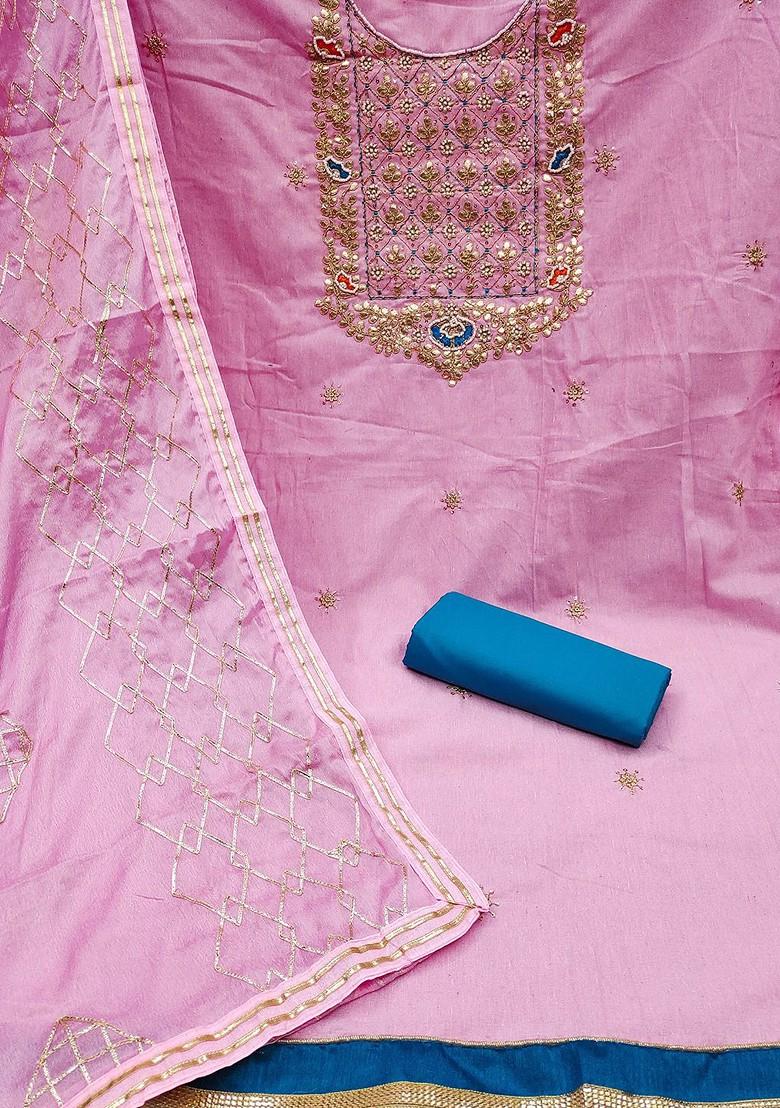 Pink Ethnic Motifs Embroidered Poly Blend Kurta Set