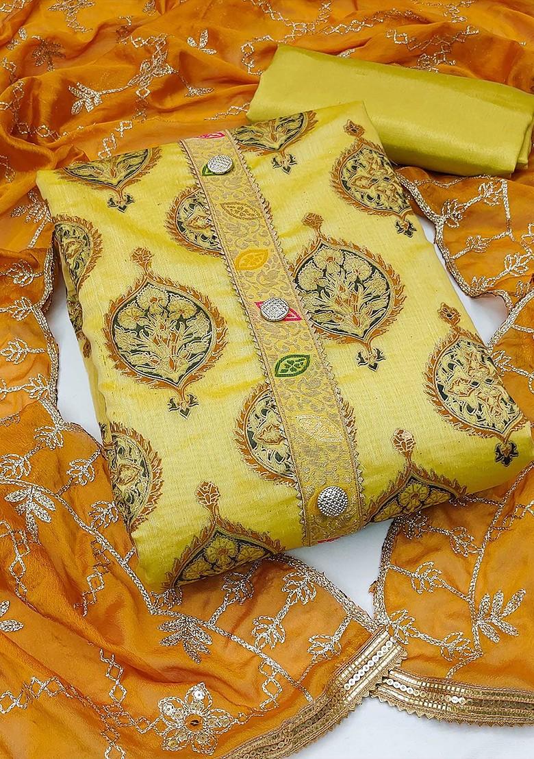 Mustard Yellow Ethnic Motifs Printed Poly Blend Kurta Set