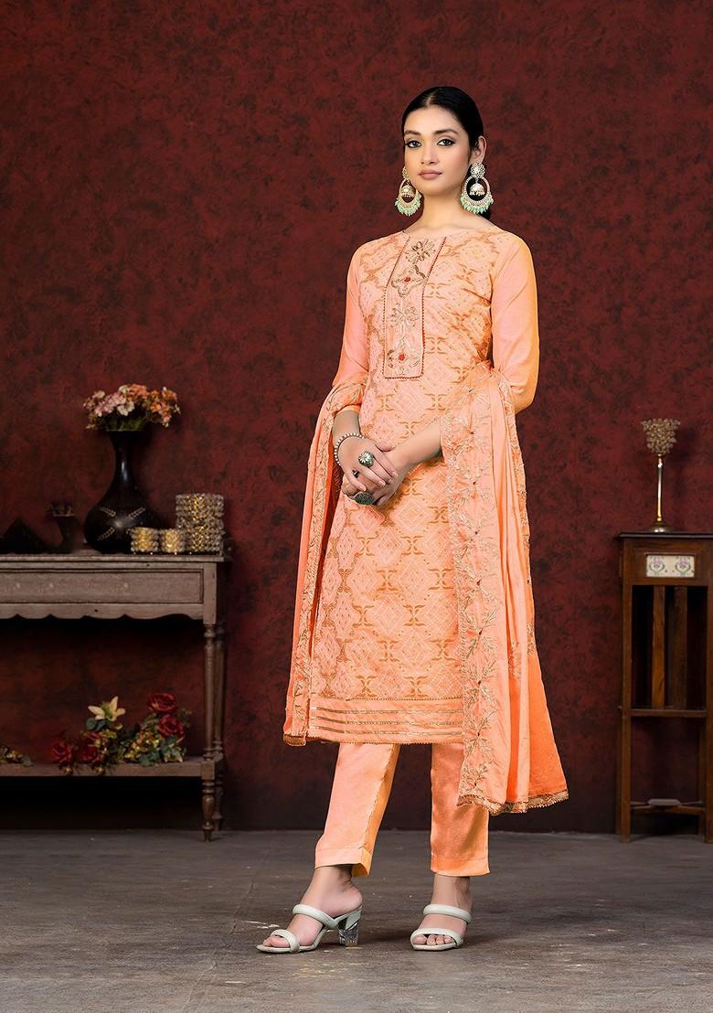 Peach Bandhani Print Poly Blend Kurta Set