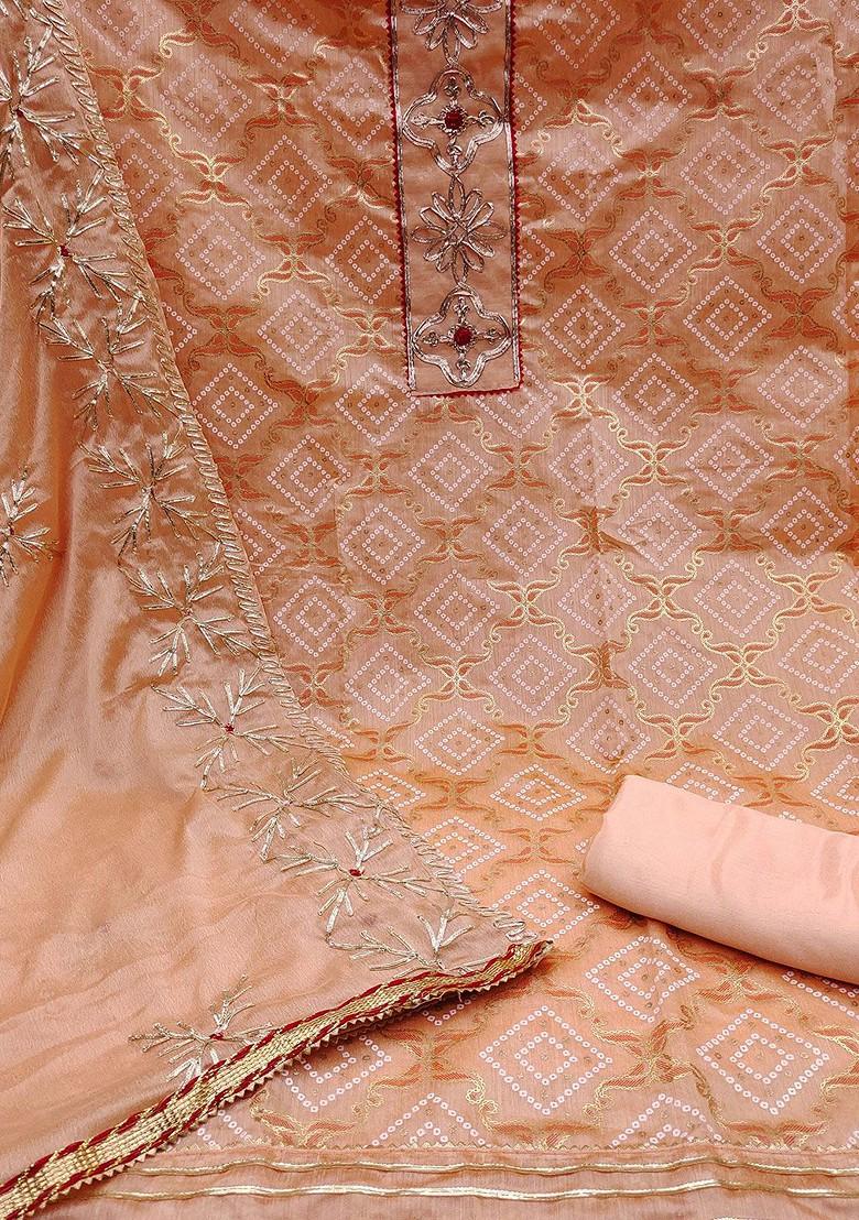 Peach Bandhani Print Poly Blend Kurta Set