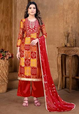 Red Bandhani Print Pure Cotton Kurta Set