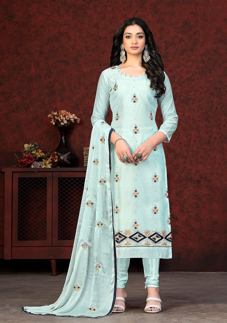 Sea Green Embroidered Poly Blend Kurta Set