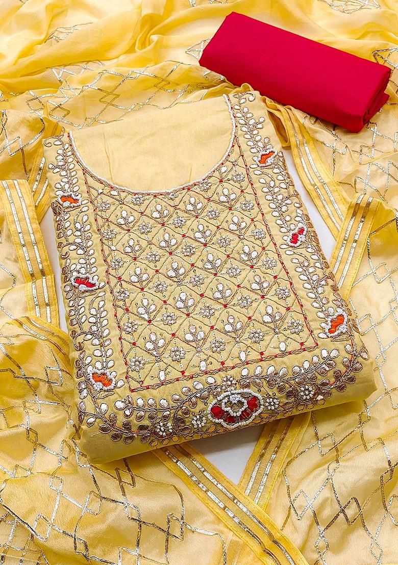 Yellow Embroidered Poly Blend Kurta Set