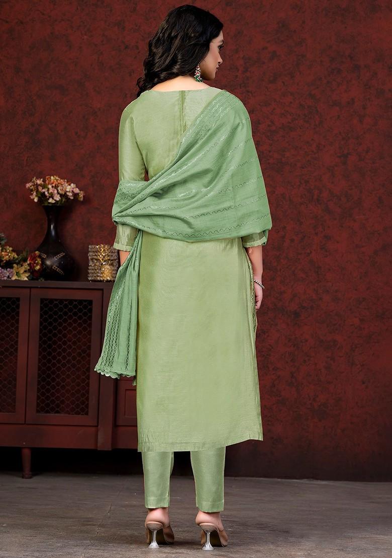 Green Floral Print Poly Blend Kurta Set