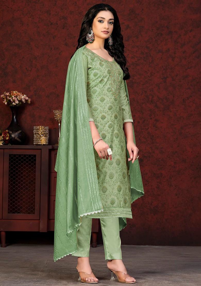 Green Floral Print Poly Blend Kurta Set