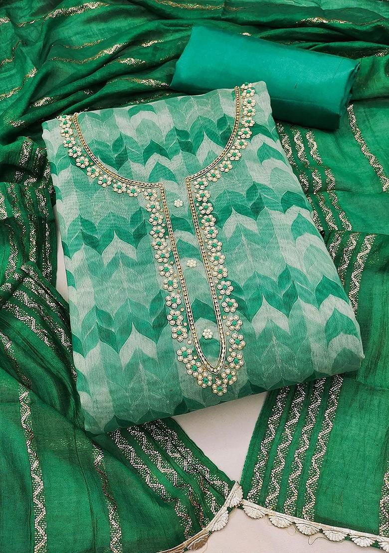Green Printed Poly Blend Kurta Set