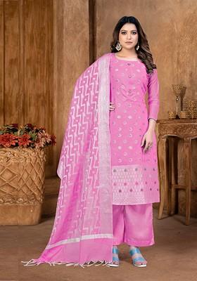 Pink Woven Poly Blend Kurta Set