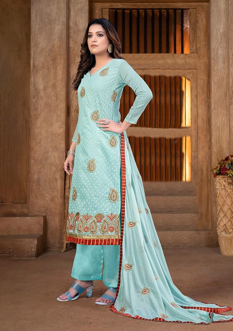 Sea Green Embroidered Pure Cotton Kurta Set