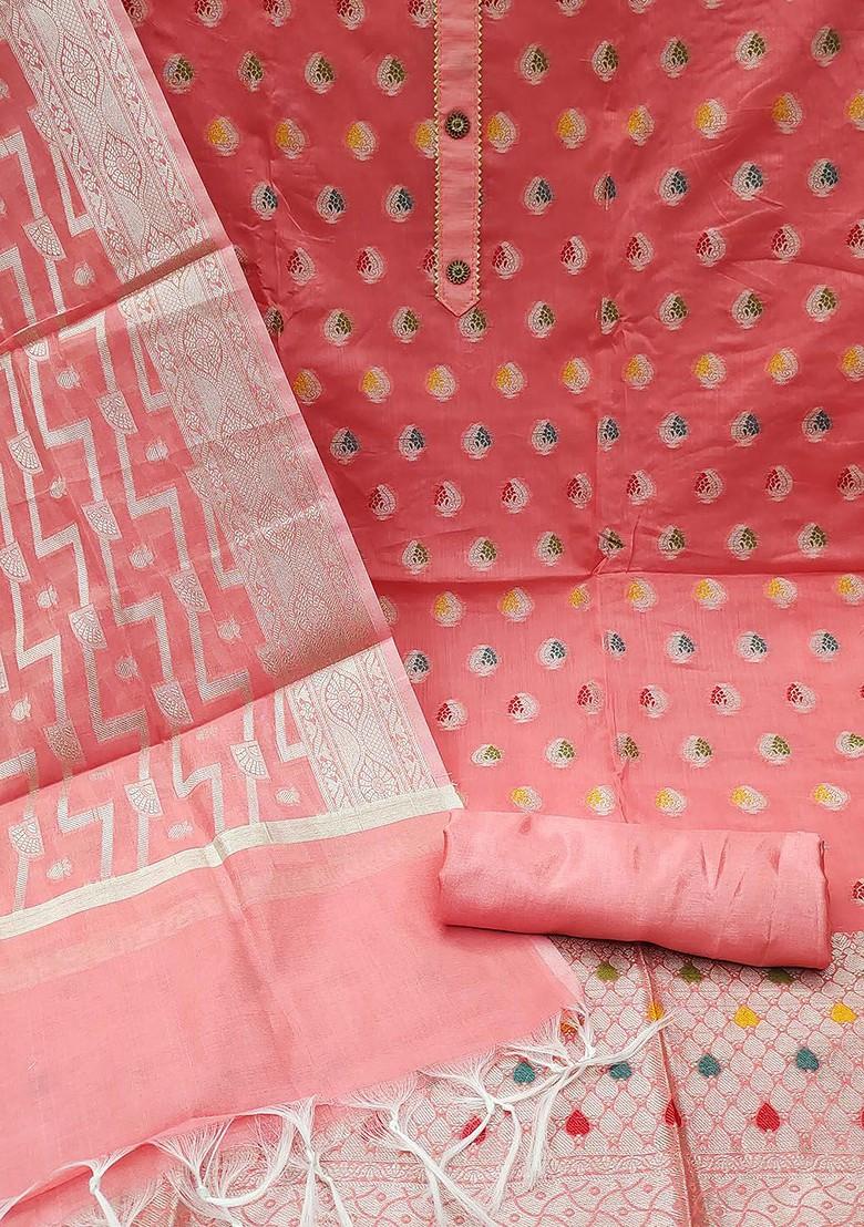 Peach Woven Poly Blend Kurta Set