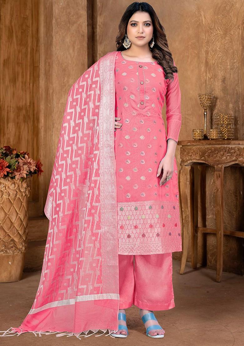 Peach Woven Poly Blend Kurta Set