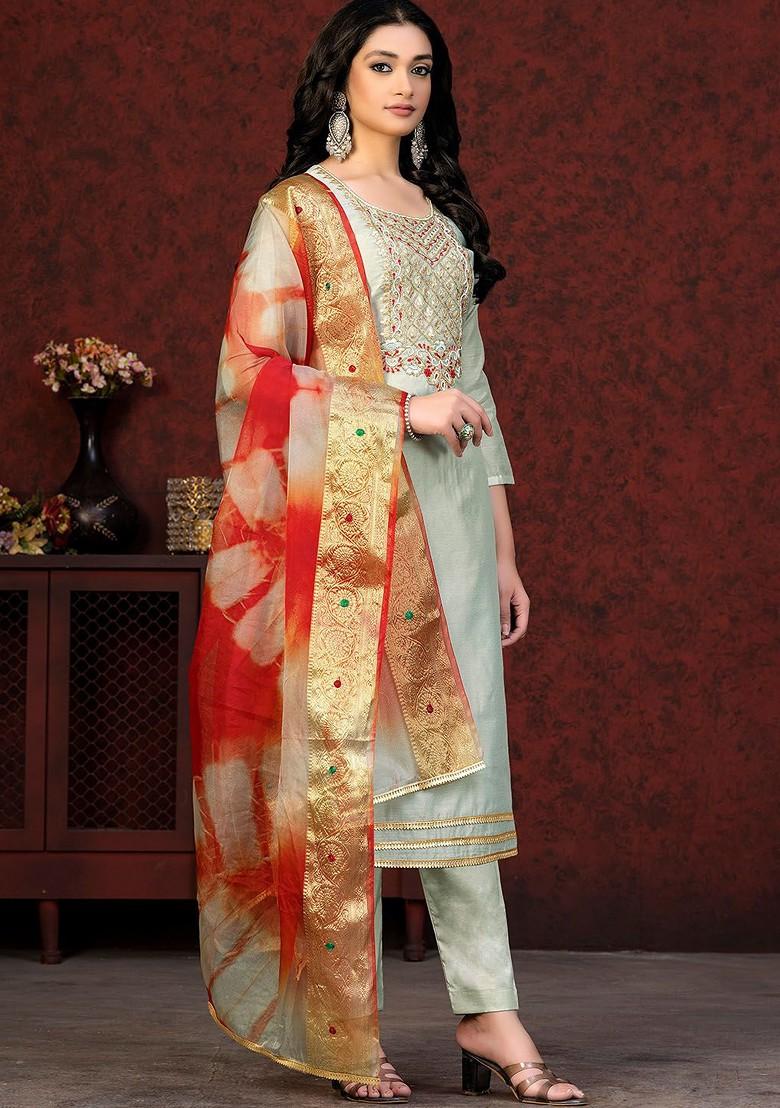 Sea Green Embroidered Poly Blend Kurta Set