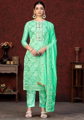 Green Bandhani Print Poly Blend Kurta Set