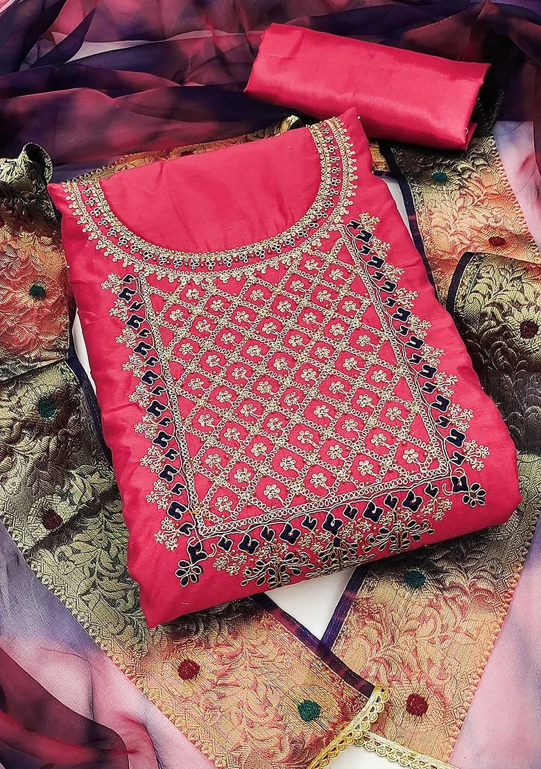 Pink Ethnic Motifs Embroidered Poly Blend Kurta Set