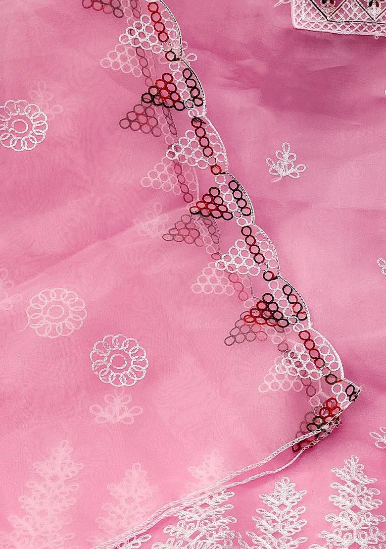 Pink Ethnic Motifs Embroidered Poly Blend Kurta Set