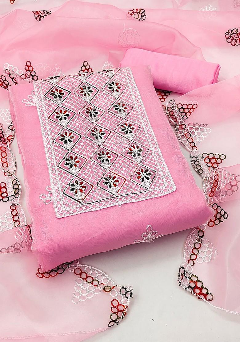 Pink Ethnic Motifs Embroidered Poly Blend Kurta Set