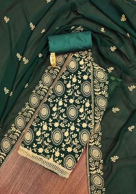 Green Ethnic Motifs Embroidered Poly Blend Kurta Set