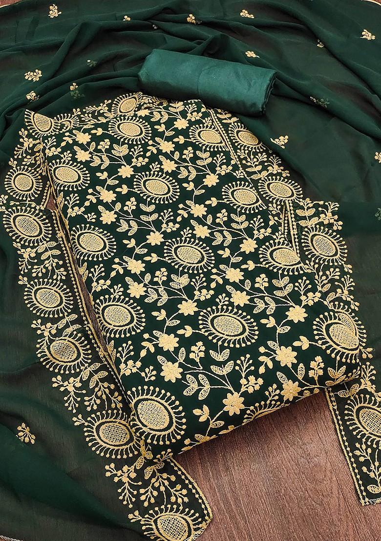 Green Ethnic Motifs Embroidered Poly Blend Kurta Set