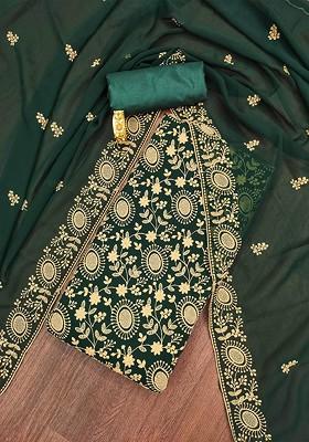 Green Floral Embroidered Poly Blend Kurta Set