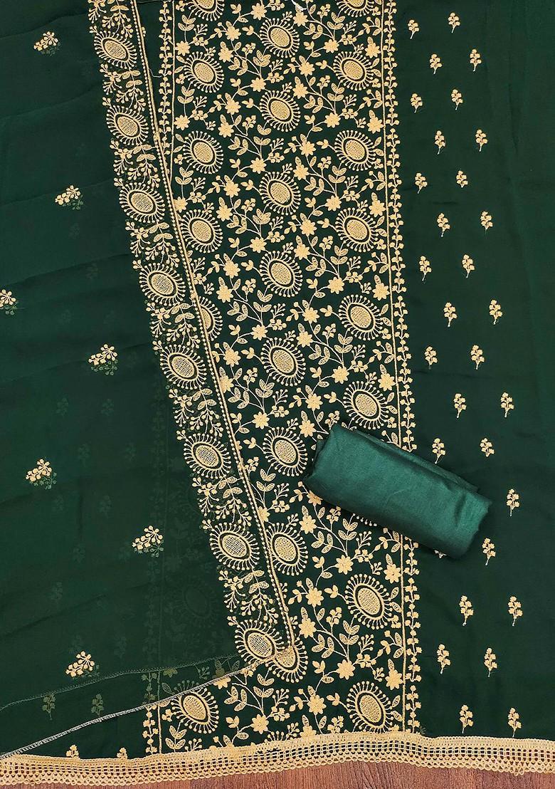 Green Floral Embroidered Poly Blend Kurta Set