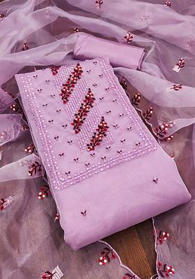 Lavender Floral Embroidered Organza Kurta Set