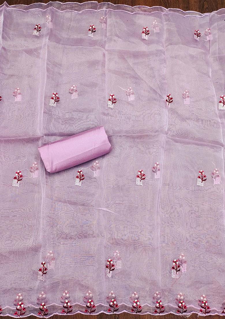 Lavender Floral Embroidered Organza Kurta Set