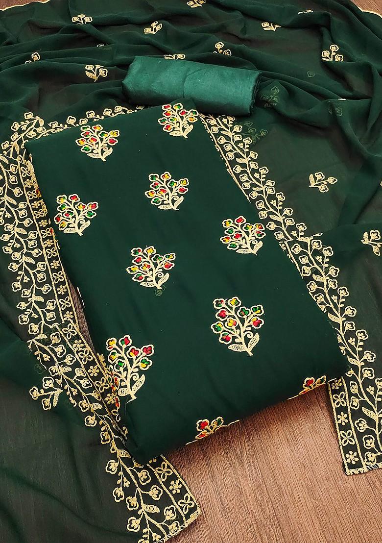 Green Floral Embroidered Silk Georgette Kurta Set