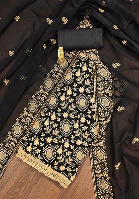 Black Ethnic Motifs Embroidered Silk Georgette Kurta Set