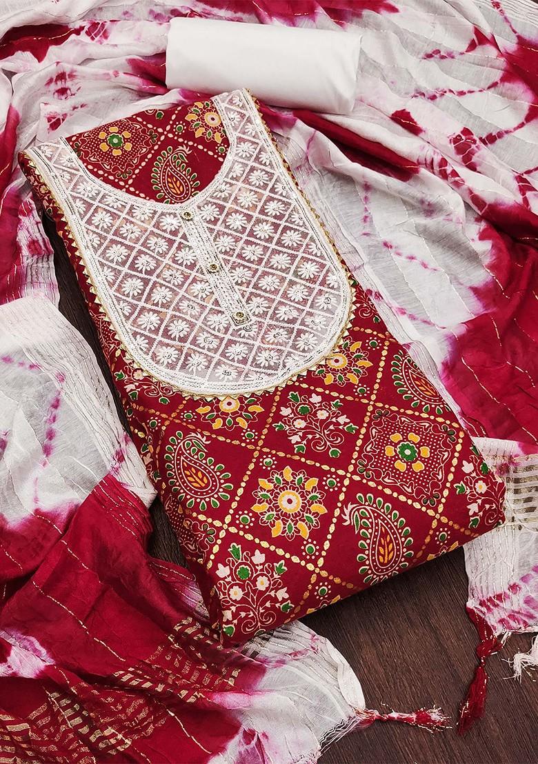 Red Floral Embroidered Poly Blend Kurta Set