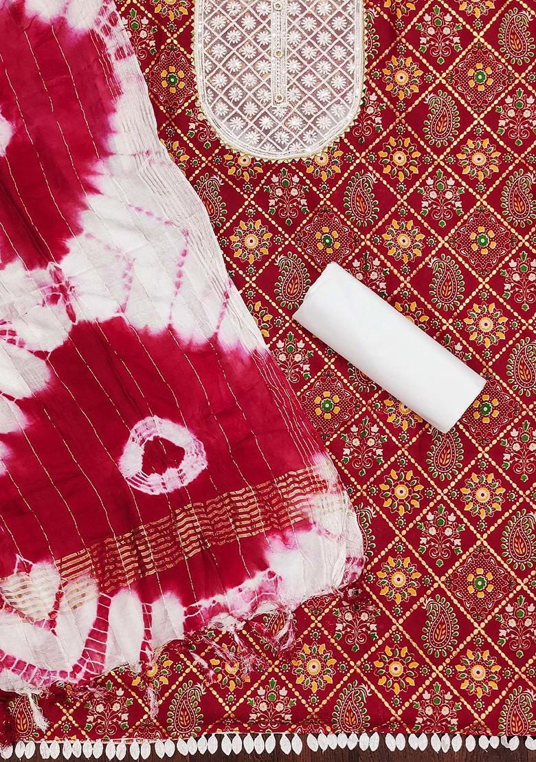 Red Floral Embroidered Poly Blend Kurta Set