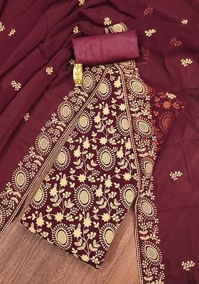 Maroon Floral Embroidered Poly Blend Kurta Set