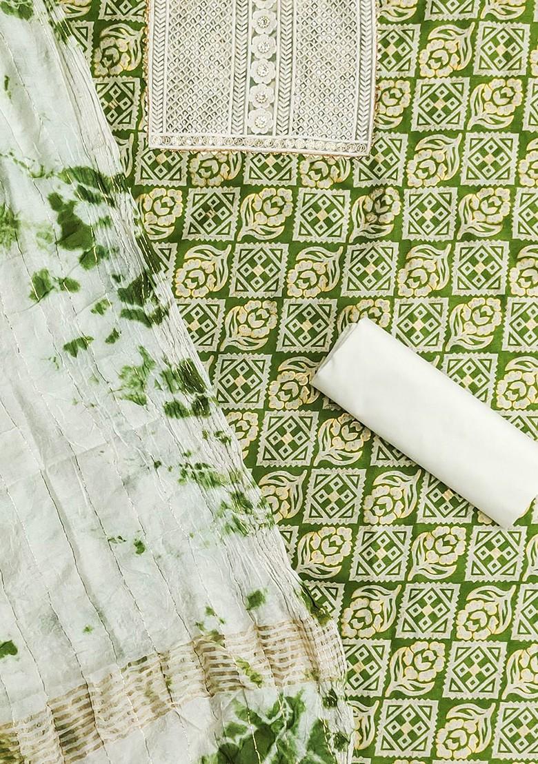 Green Floral Print Poly Blend Kurta Set