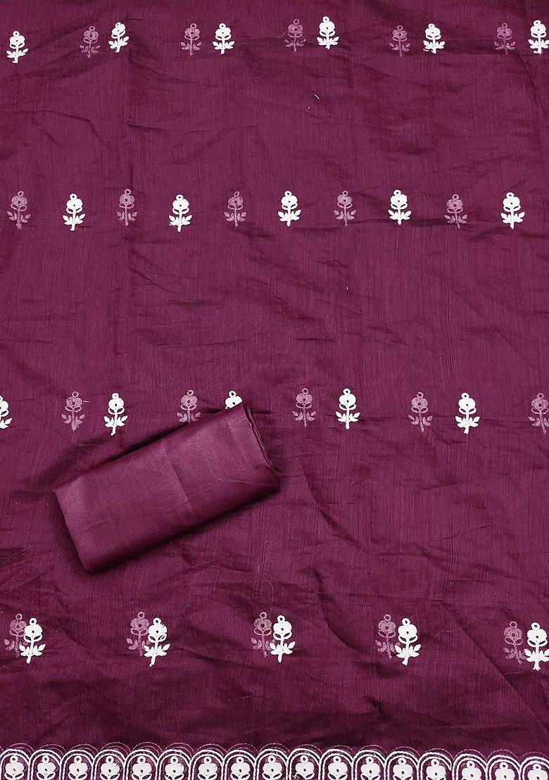 Purple Floral Embroidered Poly Blend Kurta Set