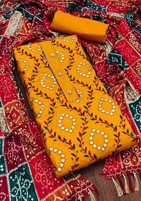 Yellow Floral Embroidered Pure Cotton Kurta Set