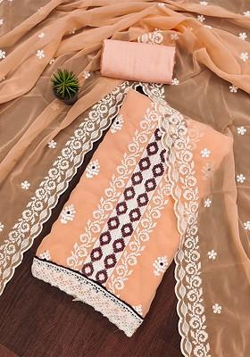 Peach Floral Embroidered Silk Georgette Kurta Set