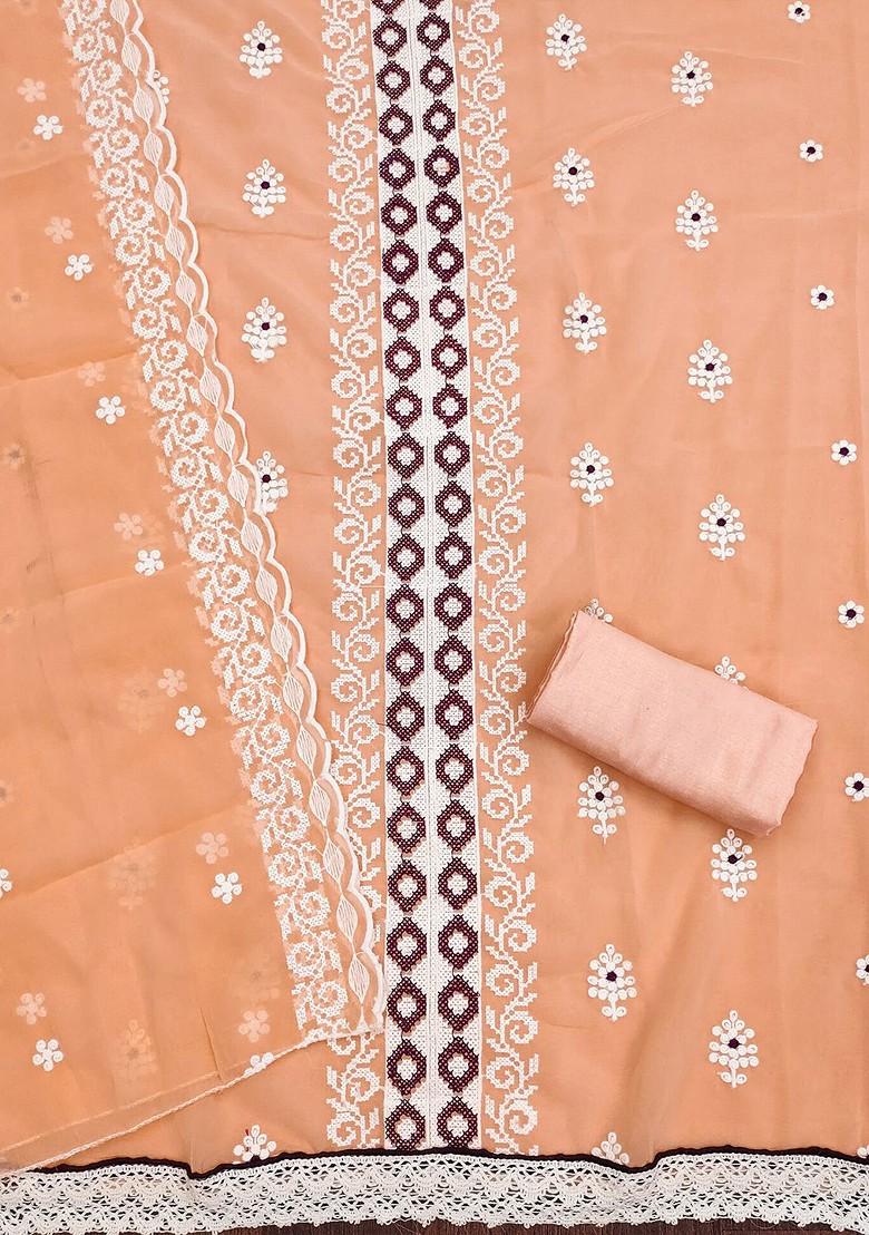 Peach Floral Embroidered Silk Georgette Kurta Set