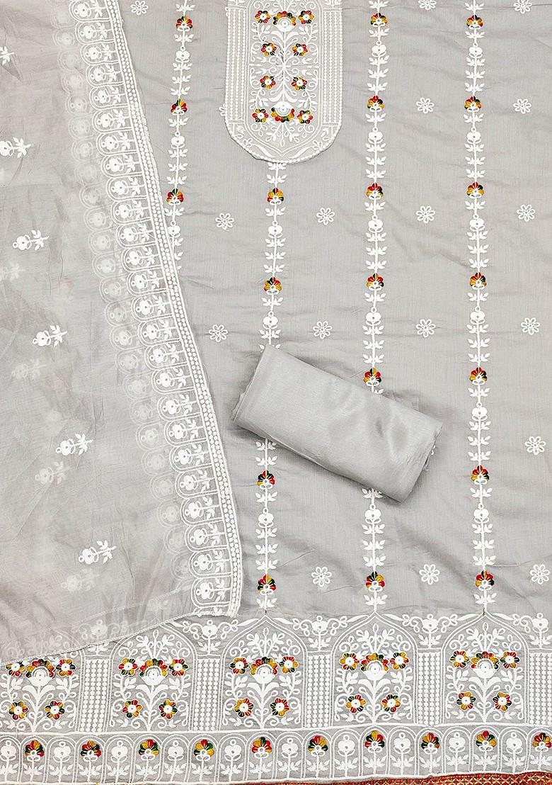 Grey Embroidered Poly Blend Kurta Set