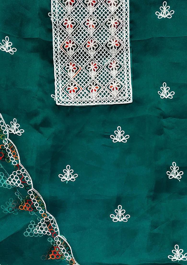 Green Ethnic Motifs Embroidered Organza Kurta Set