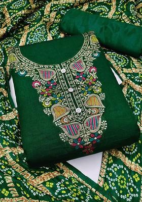 Green Ethnic Motifs Woven Poly Blend Kurta Set