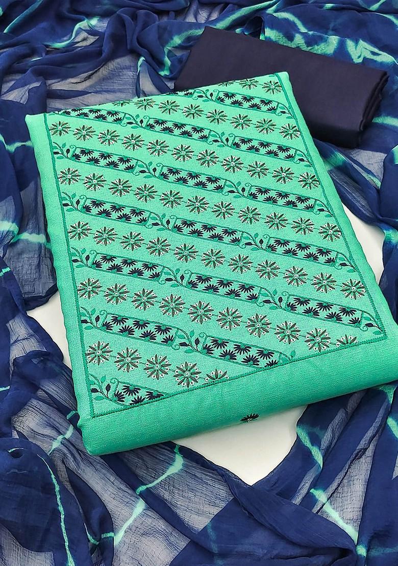 Sea Green Sequin Embroidered Poly Blend Kurta Set