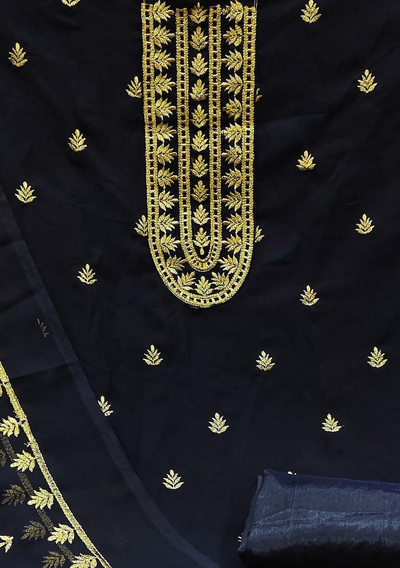 Navy Blue Ethnic Motifs Embroidered Poly Blend Kurta Set