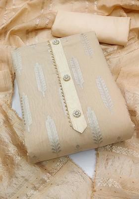 Beige Woven Poly Blend Kurta Set