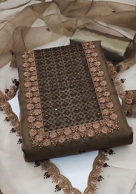 Brown Sequin Embroidered Organza Kurta Set