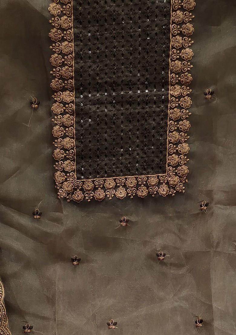 Brown Sequin Embroidered Organza Kurta Set