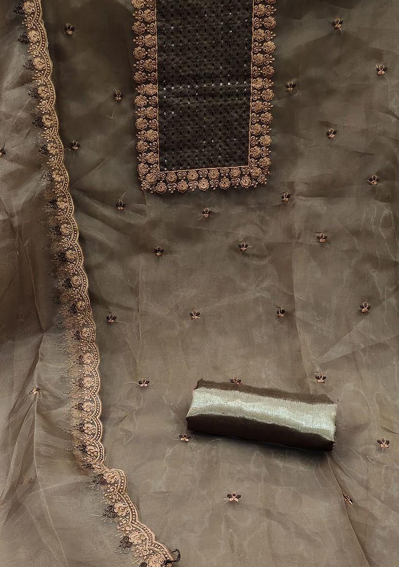 Brown Sequin Embroidered Organza Kurta Set
