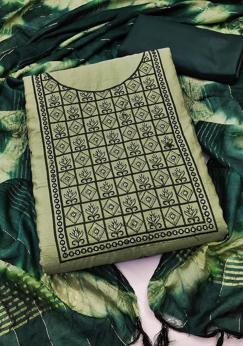 Olive Green Ethnic Motifs Embroidered Poly Blend Kurta Set