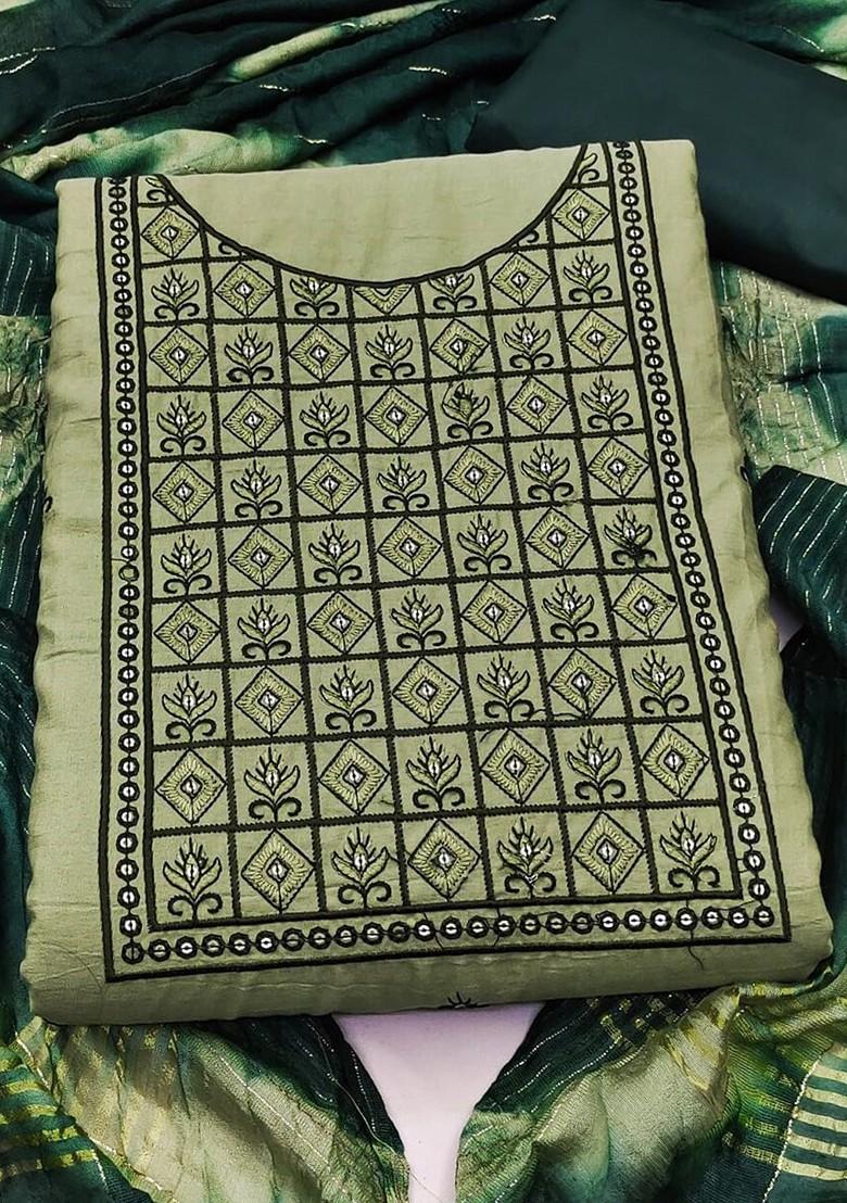 Olive Green Ethnic Motifs Embroidered Poly Blend Kurta Set