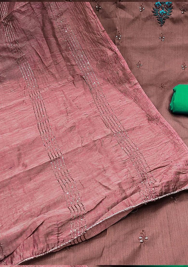 Brown Floral Embroidered Poly Blend Kurta Set