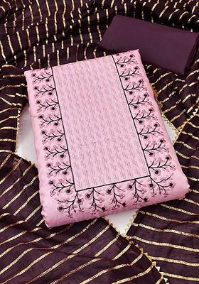 Pink Floral Embroidered Poly Blend Kurta Set