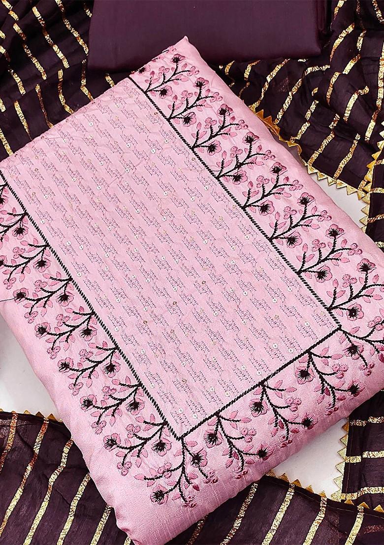 Pink Floral Embroidered Poly Blend Kurta Set